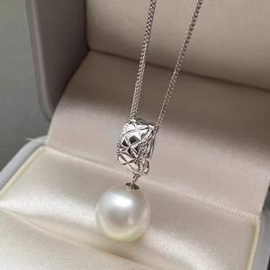 Colgante de Plata S925 para Mujer con Cuentas Redondas de 10-15 mm, Accesorios de Perlas DIY, Soporte Vacío para Collar, Colgante de Moda 31188 - Product Image 2