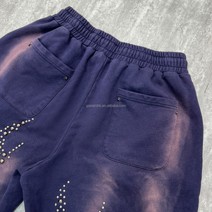 Shorts de sport personnalisés à bords bruts en molleton français avec strass, shorts en coton amples, streetwear, shorts de designer délavés à l'acide, pantalons pour hommes - Product Image 3