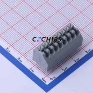 250-208 Spring Terminal Block Through hole Component (THT),P=3.5mm Connector 1x8P 3.5mm Gray 8P - Product Image 1