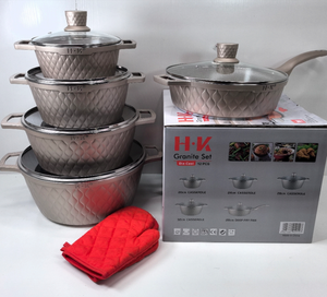 طقم قلي عميق من 12 قطعة من <span class=keywords><strong>HK</strong></span>، 6 قطع من الأواني غير اللاصقة بتصميم عصري صديق للبيئة، مصنوع من المعدن والحجر الطبي المصبوب - Product Image 2