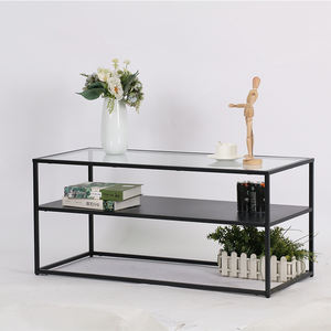 <span class=keywords><strong>Meuble</strong></span> <span class=keywords><strong>Tv</strong></span> en métal à 2 niveaux, étagère, Console, Table basse avec plateau en verre - Product Image 2