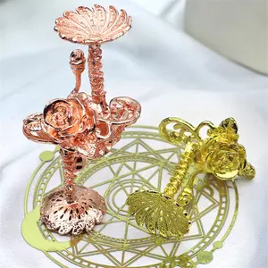 Wholesale Rose Flower Shaped Plated Crystal Ball Base Sphere Display Stand Base For Decoration