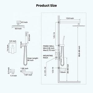 Système <span class=keywords><strong>de</strong></span> douche <span class=keywords><strong>de</strong></span> pluie mural chromé moderne avec douchette à main et bec <span class=keywords><strong>de</strong></span> <span class=keywords><strong>baignoire</strong></span>, mélangeur à poignée unique, SUS304 - Product Image 6