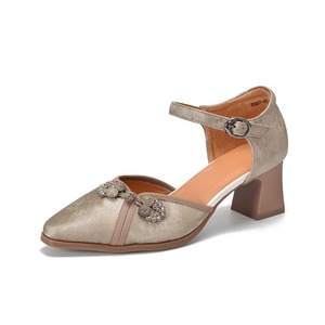 Sandales pour femmes à bout pointu et creux, en cuir véritable, avec talons plateforme épais, sandales en cuir de vachette - Product Image 1