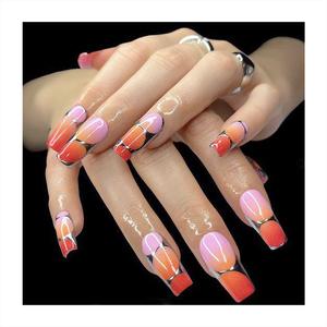 Faux ongles longs en forme de cercueil, printemps frais, couleur verte, motifs variés, longue durée, réutilisables, à presser - Product Image 6