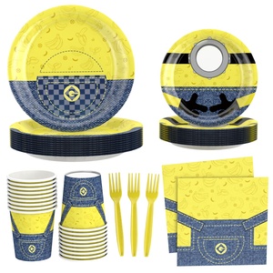 Wholesale Modern Disposable Eco-friendly Baby Shower <strong>Party</strong> Tableware Set with Yellow Paper Plates Cups Cutlery - Product Image 4