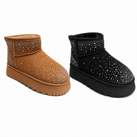 Bottes d'hiver pour femmes, doublées de fausse fourrure, avec strass, bottines à plateforme épaisse, chaussures chaudes et tendance, couleur personnalisée, fabrication ODM