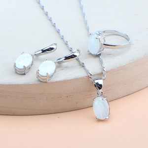 ชุดเครื่องประดับเงินสเตอร์ลิง925โอปอลของเจ้าสาวสำหรับเครื่องแต่งกายผู้หญิงชุดสร้อยคอจี้หินต่างหูแหวนสำหรับงานแต่งงาน - Product Image 3
