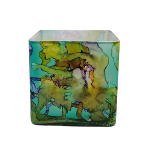 Custom Wholesale Multi-Shade Marbleized High-Quality Handmade Decorative Multi-purpose <b>Large</b> Square Bulk Glass Candle <b>Jar</b> Vessel - Product Image 1