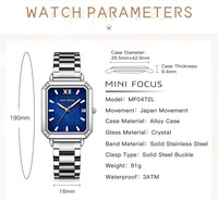 Montre-bracelet à quartz pour femmes, boîtier carré, décor en cristal, marqueur numérique romain, calendrier, bracelet en acier inoxydable, montre-bracelet élégante