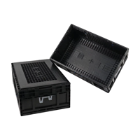 Caisse de rangement pliable JOIN en plastique noir avec porte frontale pour le camping en plein air et l'organisation à domicile