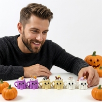 Gantungan Kunci Halloween 3D Print Material Ghost Ice Cream Fidget Clickers Bentuk Cangkir Keyboard Squeeze Pereda Stres
