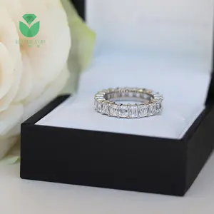 Cincin Lab berlian mawar emas putih 18k, cincin pertunangan berlian Paving bentuk zamrud untuk wanita