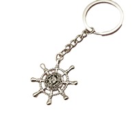 Porte-clés en alliage de zinc, forme de gouvernail de bateau, finition argent antique, pour marin, propriétaire de bateau, cadeau