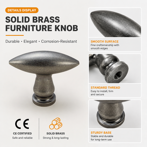 KOPPALIVE Antique <strong>Silver</strong> Solid Brass Cabinet Pulls Oval Brushed Gold <strong>Drawer</strong> <strong>Knobs</strong> for Vintage Wardrobe, Kitchen Hardware - Product Image 2