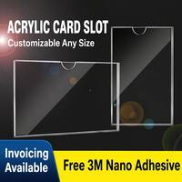 Support de signalétique en acrylique sur mesure avec fente pour carte, toutes tailles, présentoir mural transparent personnalisé pour publicité, étiquettes de vente au détail, vitrine