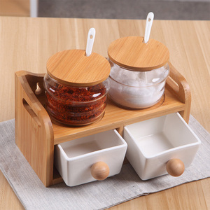 Juego de tarros de almacenamiento de botes Contenedores de cerámica/Juego de botes de té, café, azúcar con tapa de madera con cucharas - Product Image 2