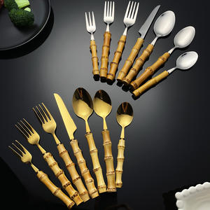 A69 Bamboo Handle Tableware Stainless Steel Cutlery Set Knife <b>Fork</b> Spoon Hotel Gift Set Spring 2025 - Product Image 4