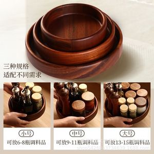 Étagère à épices rotative en bois de noyer avec couvercles en bois hermétiques pour pots à épices de cuisine, boîte de rangement pour sauce soja et vinaigre - Product Image 5