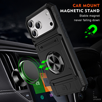 Nouvelle Coque de Protection Antichoc en PC Rigide avec Anneau Support et Emplacement pour Cartes pour iPhone 11 13 14 15 16 17 Pro Max