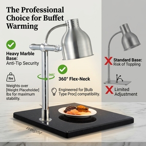 Lampe chauffante alimentaire à double tête avec base en marbre robuste pour la restauration, équipement de cuisine de restaurant - Product Image 3