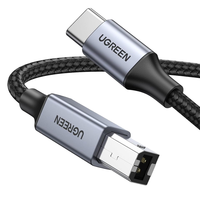 Kabel Data UGREEN Nylon USB B ke USB C untuk MacBook Pro Air, Kabel MIDI Kompatibel dengan Keyboard MIDI, Kontroler DJ, DAC Yamaha