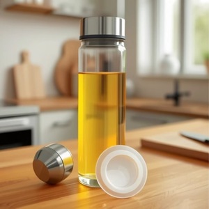 ขวดน้ำแก้วสองชั้น V11 พร้อมฝาเกลียวสแตนเลสสำหรับเดินทาง ลายสีขาวล้วน - Product Image 1