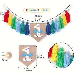 Regenbogen-Banner für den Kinderhochstuhl zum 1. Geburtstag - Buntes Quastenbanner für Hochstuhl, 1. Geburtstag Junge, Kuchenzertrümmerungs-Hintergrund - Product Image 4