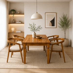 Juego de Comedor Moderno y Tradicional de Madera con Sillas Tapizadas para Hogar y Hoteles, Muebles Duraderos y Ecológicos - Product Image 1