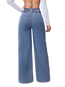 Jean baggy YUANBOFEI pour <span class=keywords><strong>femme</strong></span>, pantalon en denim rétro délavé, coupe droite et large, décontracté - Product Image 4