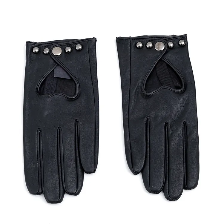 Sarung tangan kulit berongga asli untuk wanita, sarung tangan Fashion warna hitam tanpa jari musim dingin desain baru