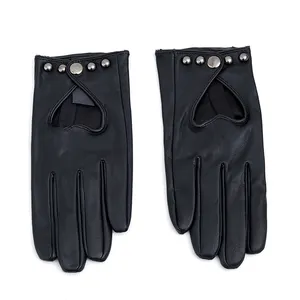 Neues Design individuell Original hohl Herz Lederhandschuhe für Damen schwarz Mode fingerlos Winter