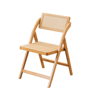 Folding Rattan <b>Chair</b> Solid Wood Frame <b>Dining</b> <b>Chair</b> Home Use - Product Image 5
