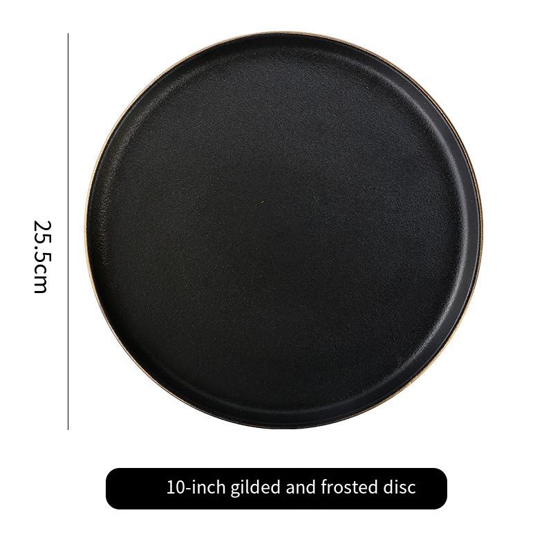 Assiette noire mate avec bordure dorée 25 cm