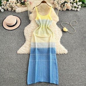 2025 <span class=keywords><strong>estate</strong></span> colore floreale sfumato Sexy da donna senza maniche senza maniche abiti a vita naturale moda Casual - Product Image 5