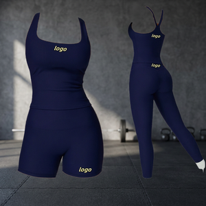 Vêtements de fitness sportifs pour femmes respirant taille élastique 4 pièces ensemble de gymnastique motif solide Yoga débardeur Leggings Shorts taille haute - Product Image 3