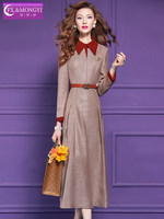 Robe chemise mi-longue élégante et raffinée pour femme, style vintage, manches longues, taille empire cintrée, collection automne FMY66441
