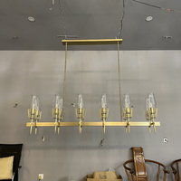 Lustre moderne en laiton linéaire à 12 lumières, luminaire suspendu rectangulaire long avec abat-jour en verre transparent, pour table à manger, îlot de cuisine