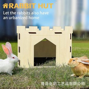 Wooden Rabbit Hideout Natural Wood Color Rectangle Pet <b>Bed</b> For Small Rabbits DIY Assembly <b>House</b> - Product Image 2