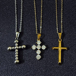 Kalung Salib Cz Pria, Liontin Manik-manik Salib Katolik Stainless Steel Perhiasan Liontin Kalung Doa - Product Image 2