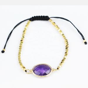 LS-A469 sparkly incredibile della pietra preziosa <span class=keywords><strong>ametista</strong></span> braccialetto di fascino con mini perline <span class=keywords><strong>oro</strong></span> macrame il braccialetto registrabile ultimo stile - Product Image 2