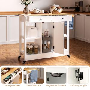 Chariot de cuisine SENYU en bois blanc de 38 pouces avec tiroirs de rangement roulants, style farmhouse, design moderne - Product Image 5