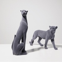 Estatua de leopardo de resina flocado para decoración del hogar, juguete artístico de leopardo de gran tamaño