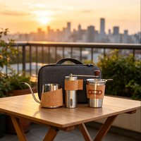 Ensemble de café pour infusion manuelle 4 pièces en acier inoxydable 304, kit de voyage portable, comprenant un moulin manuel, une bouilloire à café, un filtre et une tasse à café