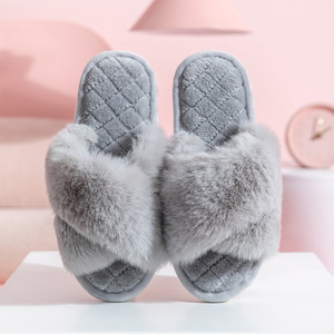 Vendita diretta in fabbrica di alta qualità all'ingrosso di lusso open toe pink cross band fuzzy soft furry peluche pantofola da <span class=keywords><strong>donna</strong></span> per la casa - Product Image 4