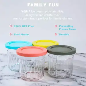 4pcs 16 Oz Eco-friendly Round BPA Free Ice Cream Containers With Lids Dishwasher Safe For Storage Kitchen Space Box Packing