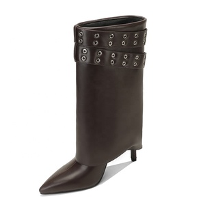 <span class=keywords><strong>Bottines</strong></span> de mode pour femmes à talon aiguille souple, personnalisables ODM OEM, à bout pointu, avec boucle de ceinture à fermoir, style formel - Product Image 4