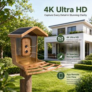 กล้อง AI Smart Bird Feeder ความละเอียด <span class=keywords><strong>4K</strong></span> UHD ใช้พลังงานแสงอาทิตย์ บ้านดูนกพร้อมระบบตรวจจับความเคลื่อนไหว PIR ควบคุมผ่านแอพ WiFi เหมาะสำหรับเป็นของขวัญ - Product Image 1