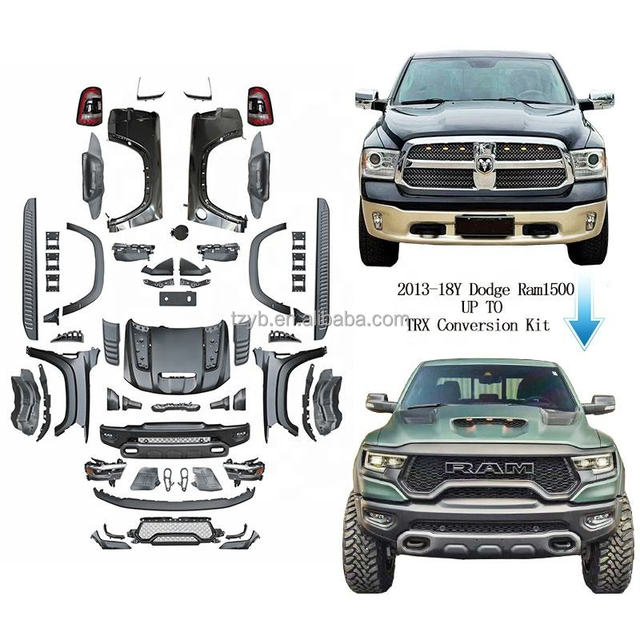 Auto Body Kit Parts Conversion Kit for 2011-2018 Ram 1500 2500 Upgrade to 2021 TRX Car Accessories Bumper Headlight for Dodge
