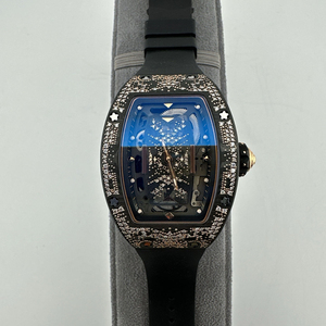Ladies' diamond-<b>set</b> skeletonized mechanical <b>watch</b>, gold carbon fiber tonneau-shaped automatic <b>watch</b> - Product Image 1